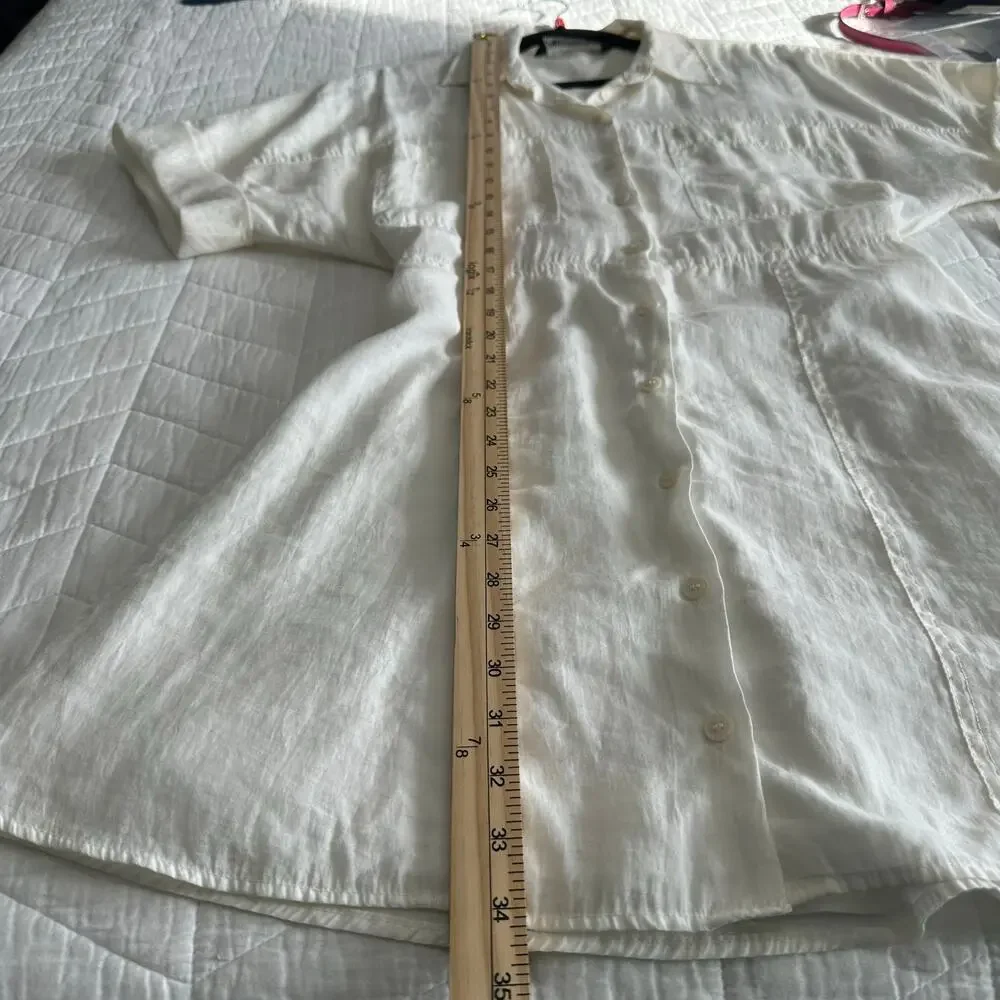 Zara Lined White Short Sleeve Button-Up Lightweight Shirt Short Dress – Sz L
